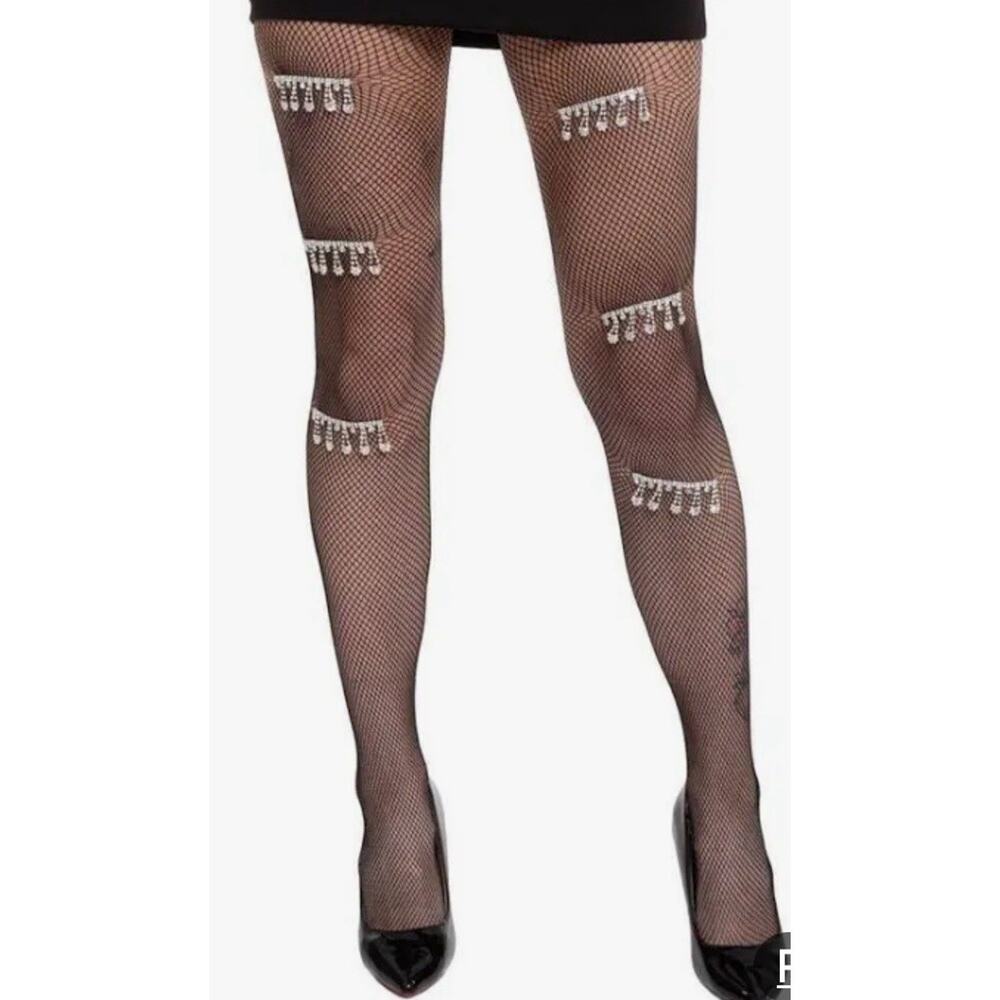 4 Pairs-Adult-Small to Large Women's Rhinestone Teardrop Fishnet Pantyhose NEW